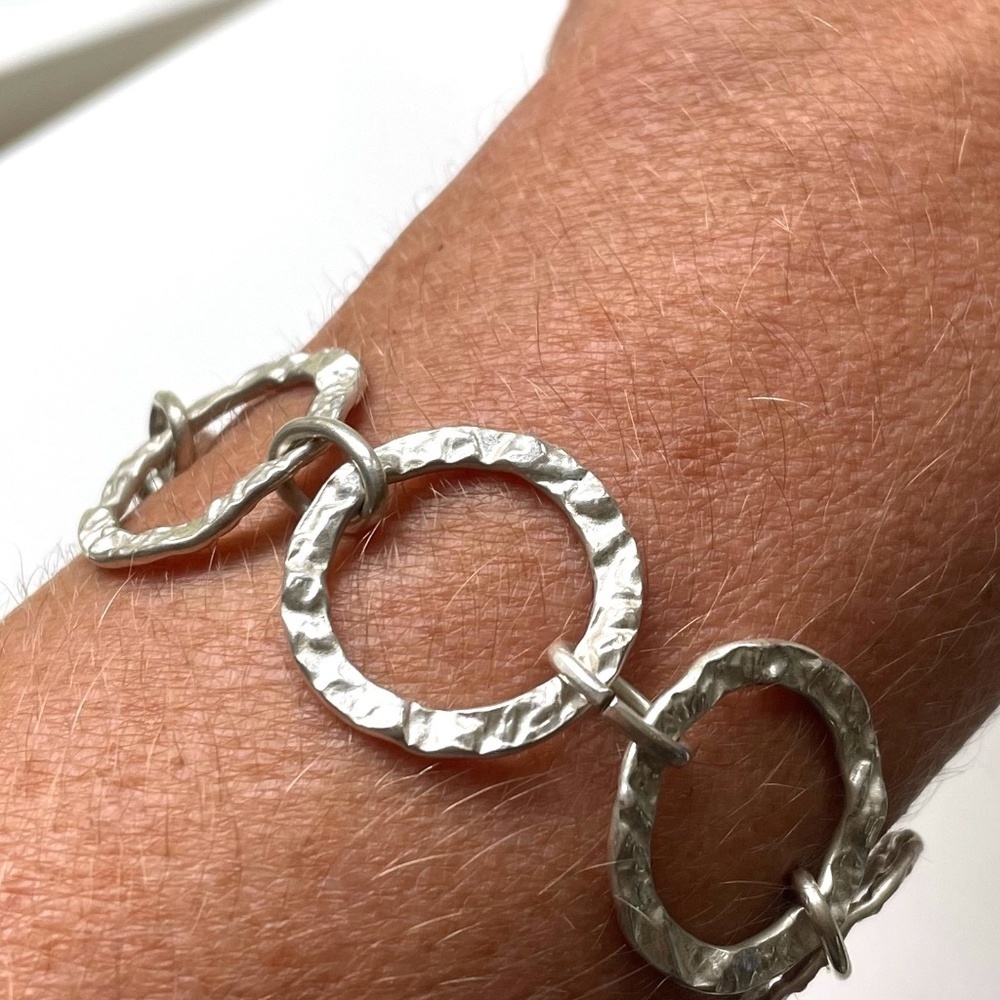 Handmade sterling silver chain link bracelet, 7-7-1/2" lobster clasp - Picture 4 of 5